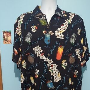 Caribbean Black Floral and Cocktail Print Shirt